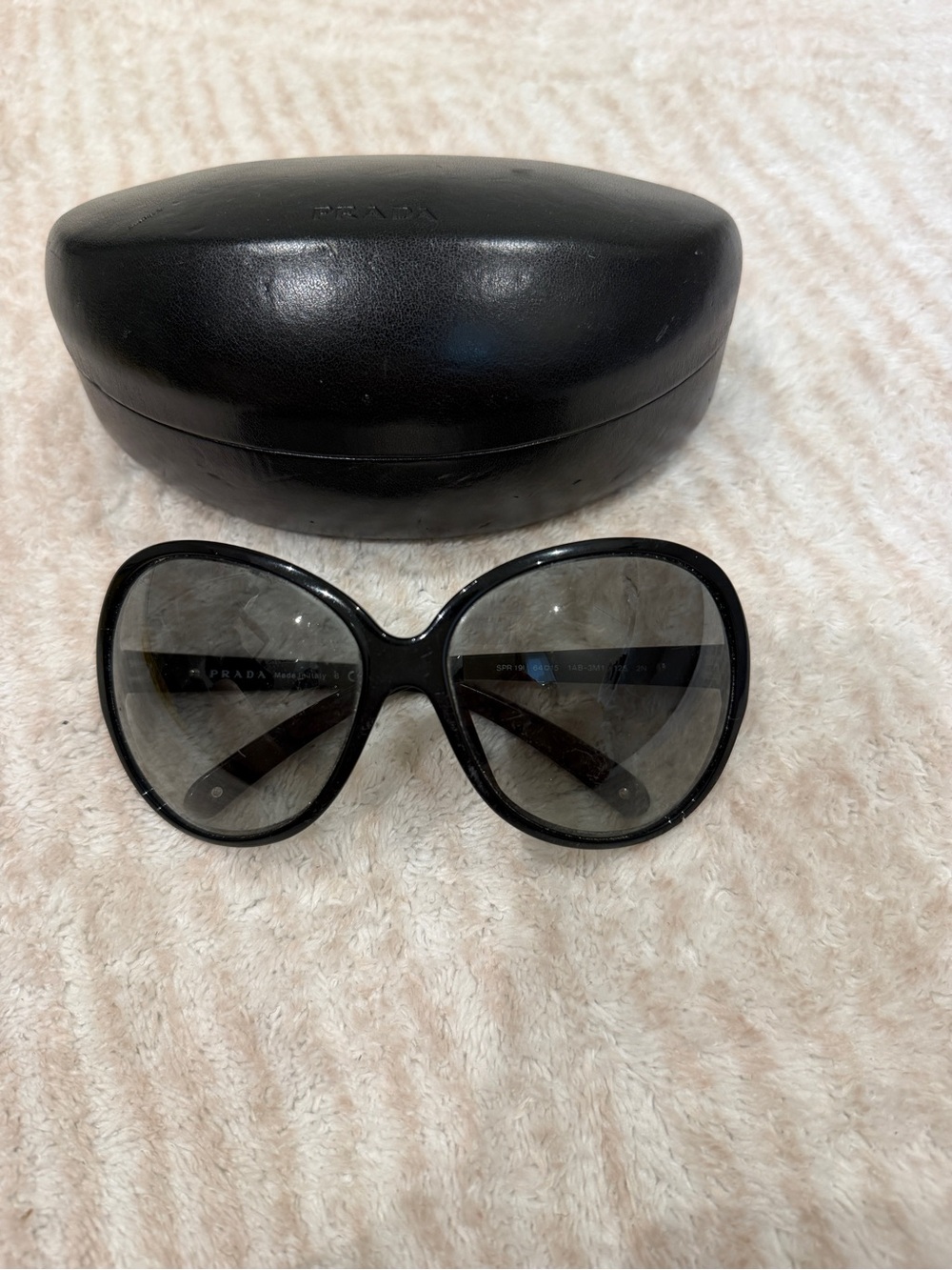 Prada Black Oversized Round Butterfly Sunglasses Sr19i with silver detail sides